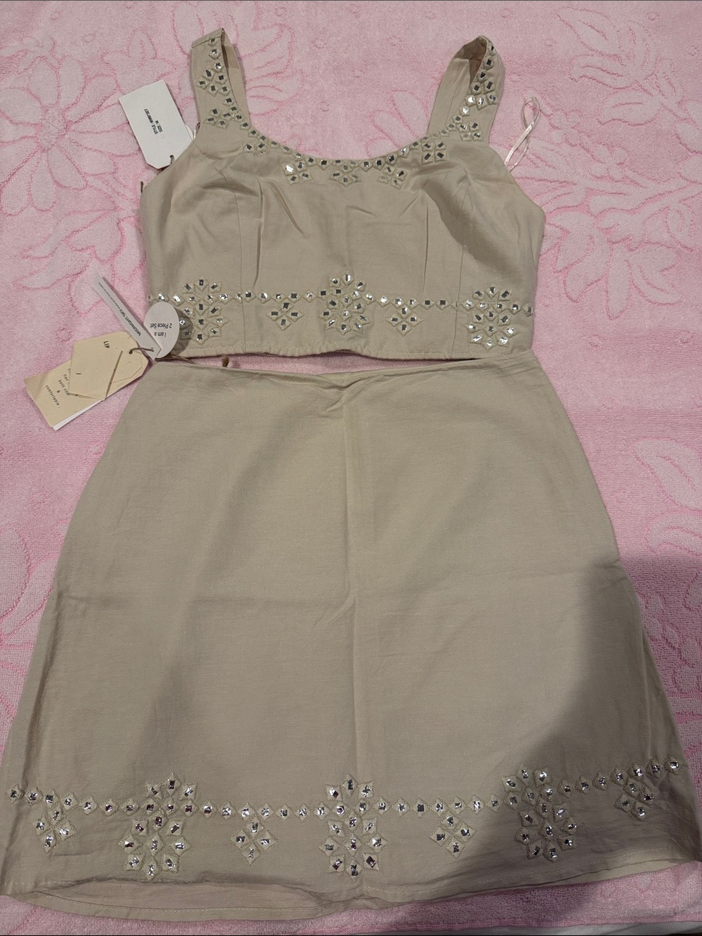 Beige Embellished Two-Piece Kids Formal Dress